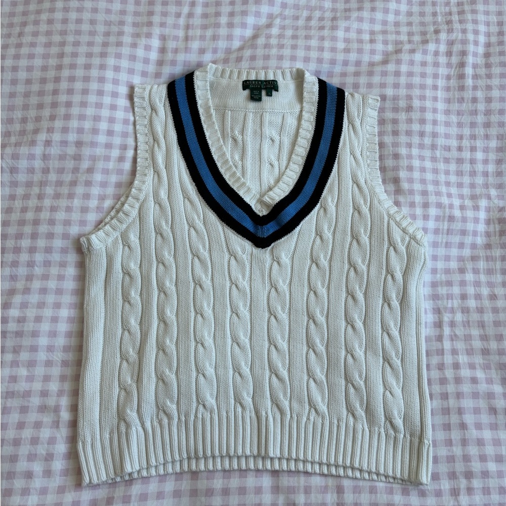 Ralph Lauren White Cable Knit Vest